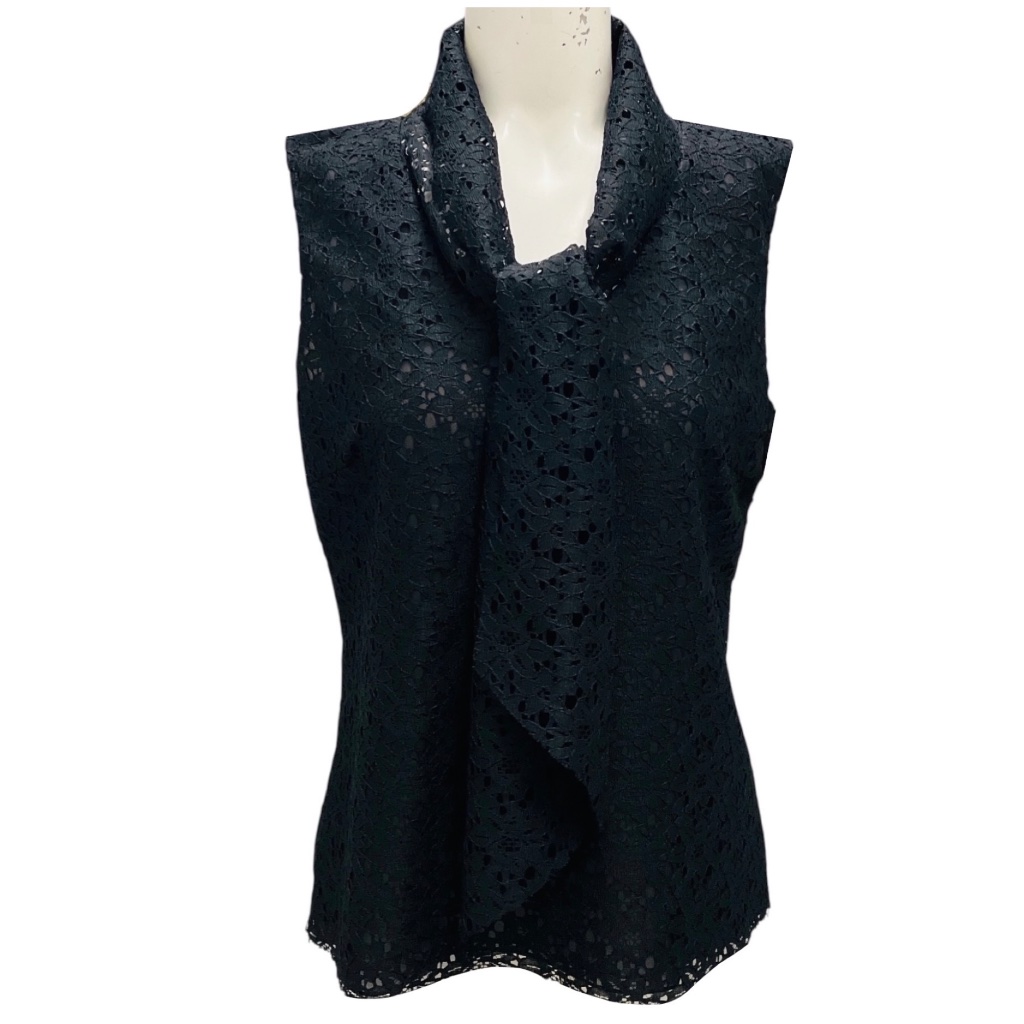 Oscar De La Renta Black Sleeveless Lace Top